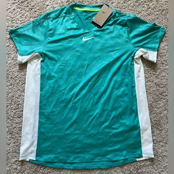 Nike Court Dri Fit Advantage Printed Shirt Teal - Picture 1 of 7